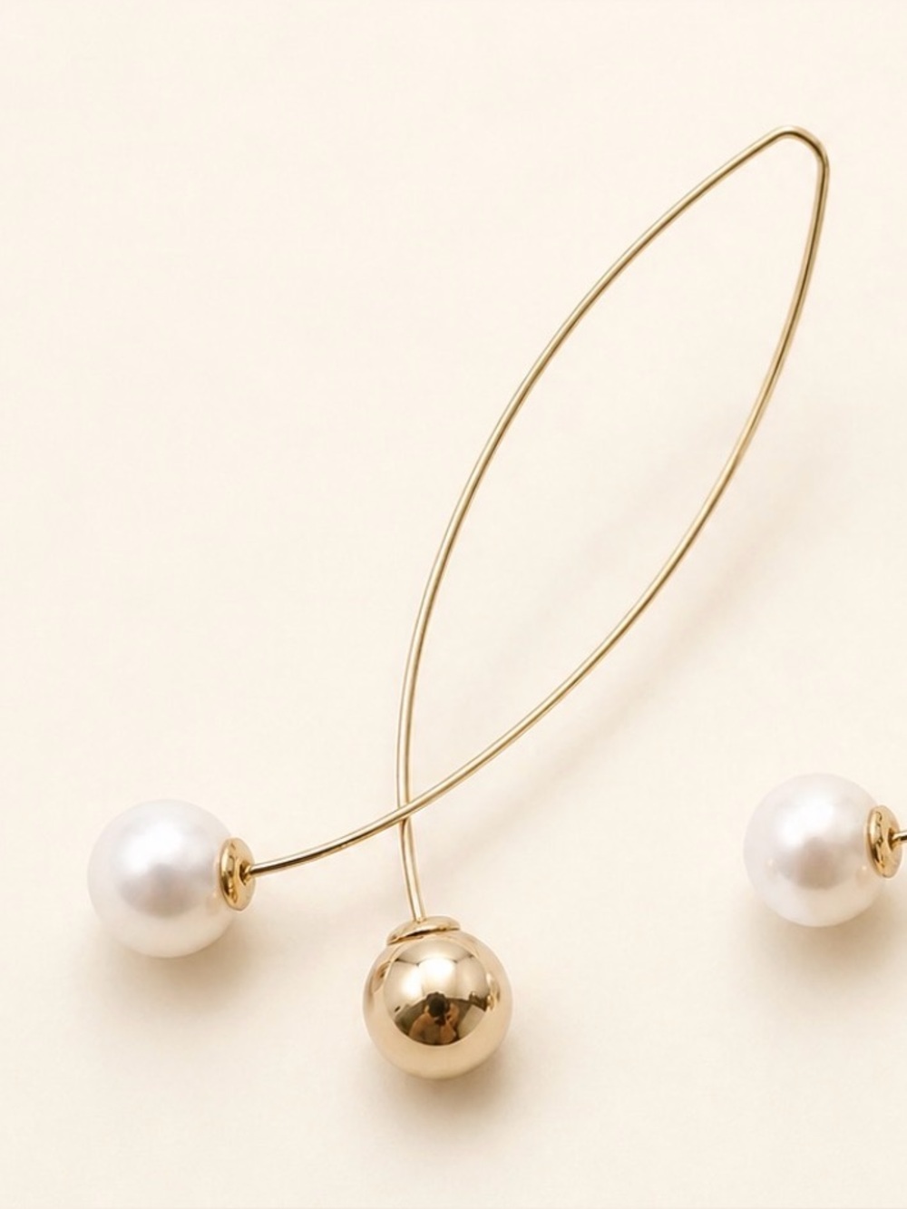 Gold Tone Fish Hook Earrings Imitation Pearl and Gold Ball Lightweight Earrings - Picture 3 of 9